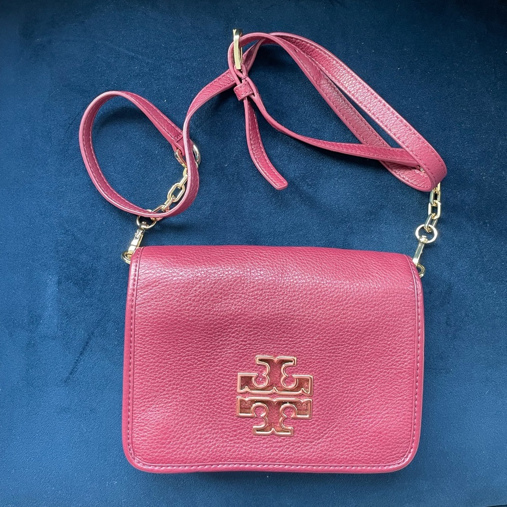 Tory Burch, Leather Cross Body Bag, Plum Color